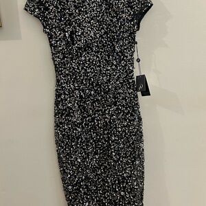 NWT Adrianna Papell Von Maur Event Dress Beaded Sequin Size 2 Charcoal